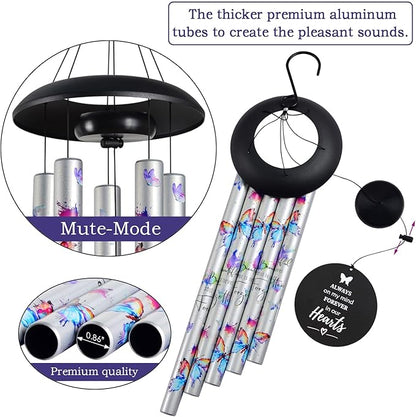Butterfly Watercolor Memorial Wind Chimes for Loss of Loved One Mother Father,Memorial Sympathy Gifts Baskets & Funeral Bereavement Gift idea,Wind Chimes for Outside in Memory of a Loved One Mom