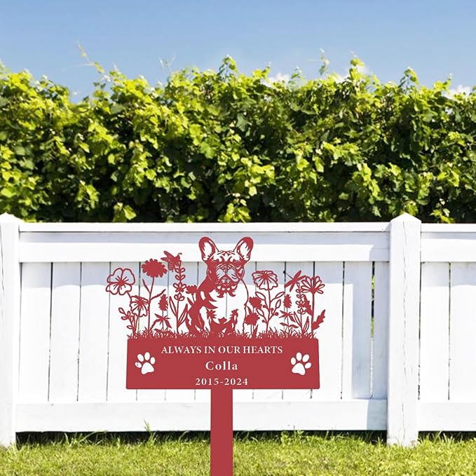 Personalized Flora Dog Memorial Garden Stake - Custom Cemetery Sign with Stake, Sympathy Grave Plaque, Pet Headstone Marker Engraved Sign