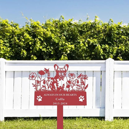 Personalized Flora Dog Memorial Garden Stake - Custom Cemetery Sign with Stake, Sympathy Grave Plaque, Pet Headstone Marker Engraved Sign