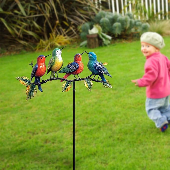 Metal Hummingbird Garden Stake, Colorful Outdoor Yard Decor, Durable Weatherproof Ornament for Patio, Lawn, and Garden Decoration(Hummingbird)