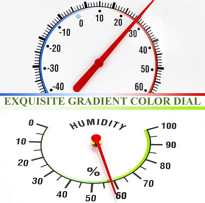Circrane 13.25 Inch Round Thermometer with Hygrometer, Large Indoor Wall Patio Bimetal Weather Thermometer, No Battery Required, White