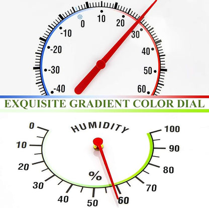 Circrane 13.25 Inch Round Thermometer with Hygrometer, Large Indoor Wall Patio Bimetal Weather Thermometer, No Battery Required, White