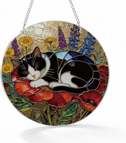 Cat Acrylic Suncatcher, Acrylic Suncatcher Window Hanging Decor, Hand-Painted Sun Catcher Garden Hangings, Cats Christmas Ornaments for Tree Hanging, Cat Lovers Gifts for Women