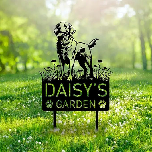 Custom Golden Lab Dog Metal Memorial Garden Stake Personalized Pet Grave Marker Name Sign Remembrance Stake Decor Sympathy Dog Loss,Outdoor Statues for Yard Garden Lawn Patio Pathway Grave.