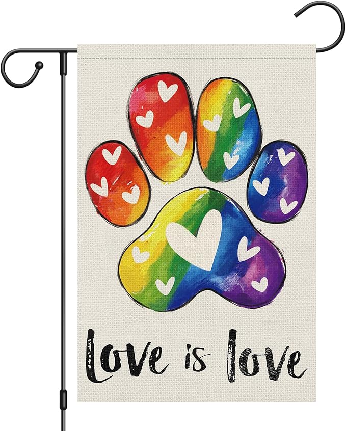 Heyfibro Love is Love Pride Garden Flag 12x18 Double Sided Burlap, Rainbow Footprints Gay Lesbian LGBT Pansexual Yard Banner for Pride Month Outdoor Decoration (ONLY FLAG)