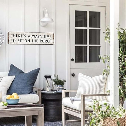 Funny Porch Sign Farmhouse Outdoor Wall Decor There's Always Time To Sit On The Porch Sign Vintage Welcome Metal Tin Signs for Front Porch Decor 4x16 Inch