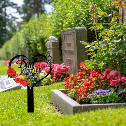 Memorial Grave Stake, Dad Forever in Our Hearts Grave Marker, Heart Grave Decorations for Cemetery, Metal Cemetery Decorations for Grave, Yard, Garden, Remembrance Grave Plaque for Dad
