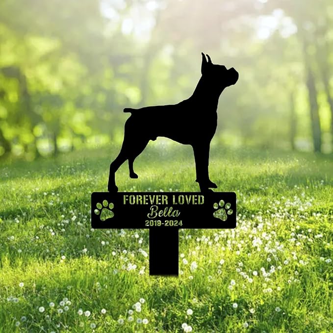 Custom Boxer Dog Metal Memorial Garden Stake Personalized Pet Grave Marker Name Sign Remembrance Stake Decor Sympathy Dog Loss,Outdoor Statues for Yard Garden Lawn Patio Pathway Grave.