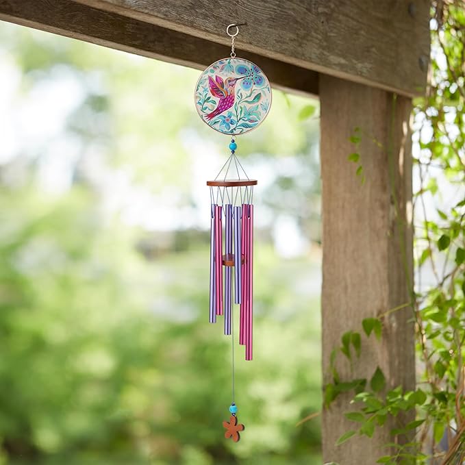 Enesco Allen Designs Hummingbird Hanging Wind Chime, 28 Inch, Multicolor
