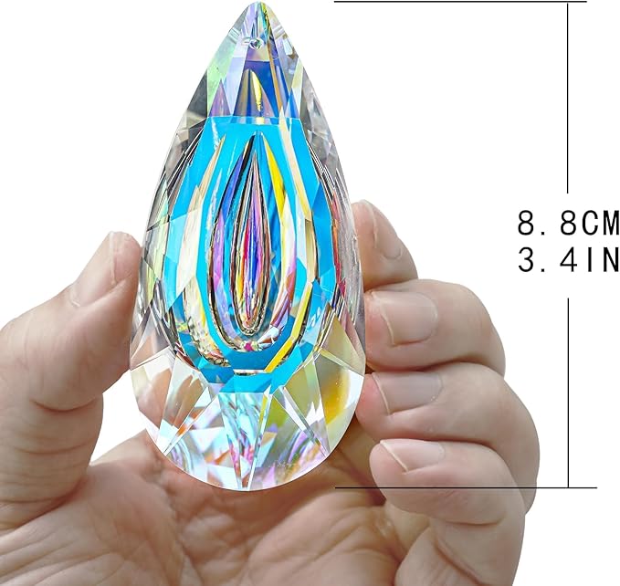 HDCRYSTALGIFTS 2pcs 89mm Hanging Crystal Prisms Suncatchers, Sun Catcher Indoor Window Rainbow Maker Crystals for Home Garden Decor Glass Ornaments for Christmas Tree