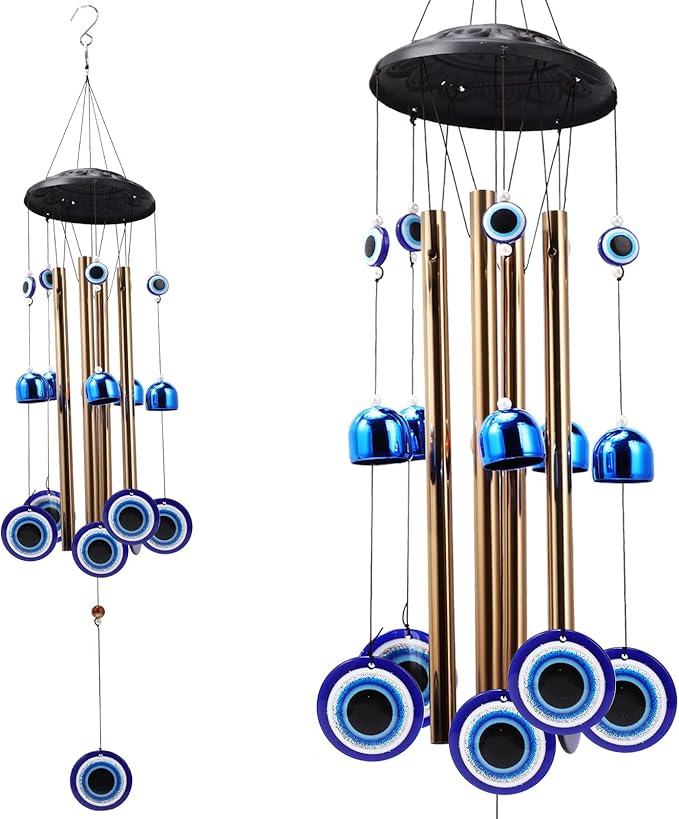 BWINKA Blue Evil Eye Amulet Wind Chimes Bells Outdoor Decor,Metal Windchimes for Garden Patio Backyard Home Decor…
