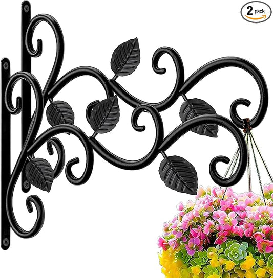 Plant Hanging Bracket, 10 inch Wall Mount Plant Hanger Outdoor Indoor, Decorative Outdoor Hanging Plant Bracket Hooks for Planter Flower Bird Feeder Lanterns Wind Chimes 2 Count