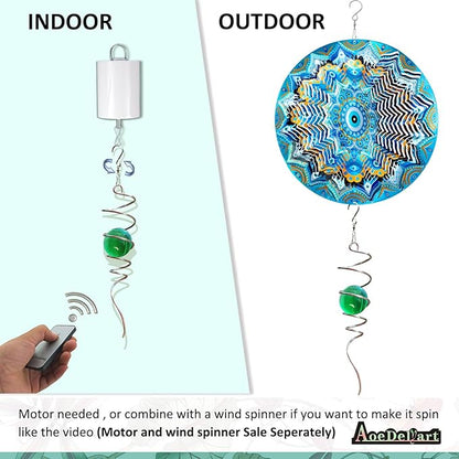 Aoedelyart Wind Spinner Tail Gazing Ball Spiral Decorative Wind Spinners Sun Catcher 11inch Tail and 2 inch Glass Orb. Indoor Outdoor Garden Decoration Wind Spinner Stabilizer -13 inch Height (Green)