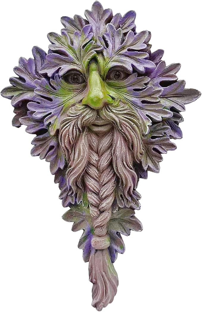 7.9" Real Tree Face Hugger Statue, Garden Whimsical Resin Statues with Foliage Features, Outdoor Fairy Elve Accent Yard Art, Halloween Trees Decorations Outdoor Wall Mounted Statue