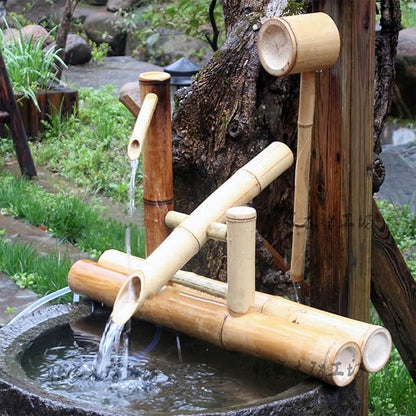 Bamboo Outdoor Garden Water Fountain Decoration, Detached Feng Shui Waterscape with Pump, Pond Waterfall Landscape Kits Handmade for Fish Tank
