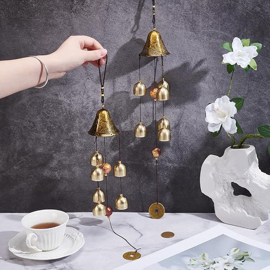 UNICRAFTALE 2Pcs Lucky Feng Shui Wind Chimes with Multiple Metal Bells Vintage Chinese Blessing Hanging Decor for Good Luck Wealth Home Garden Patio Hanging Decoration Gift 52.5cm Long