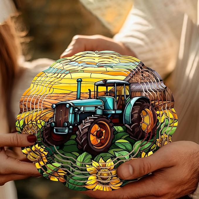 Tractor Wind Spinner, Tractor Stained Glass Wind Spinner, Wind Sculpture Tractor Wind Spinners for Garden Patio Yard Decor
