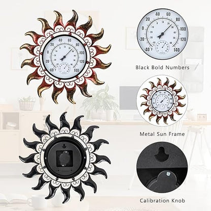 VEWOGARDEN 13 Inch Sun Outdoor Thermometer Waterproof Metal Decorative Wall Indoor Outdoor Thermometer for Patio, Home & Garden