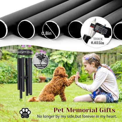 Pet Memorial Wind Chime, 30 Inches Paw Print Pet Remembrance Gift to Honor and Remember a Dog, Cat, or Other Pet, Premium Metal Wind Chime, Black