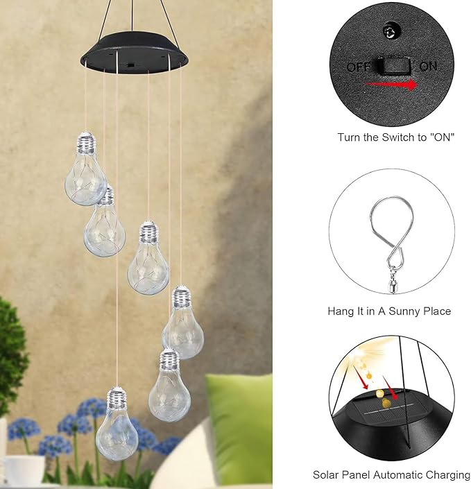Multicolor Solar Wind Chimes for Outside, Solared Lights Outdoor Wind Chimes, Hanging Solar Powered Bulb Ball Lights for Home Party Yard Garden Christmas Decoration Gifts for Women Mom Grandma Teacher