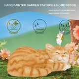 Elenon Cat Garden Statue Decorative for Yard, Orange Tabby Sleeping Cat Figurines Home Lawn Decor, Patio Kitten Tuxedo Statues Pets Memorial Ornament for Cat Lovers