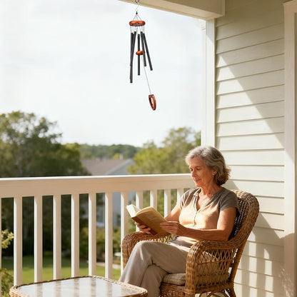 26'' Personalized Wind Chimes with Heart-Shaped Photo Frame - Deep Tone Memorial Wind Chimes for Outside Unique, Sympathy Chime for Loss of Loved One or Pet, Outdoor & Indoor Metal Chime - Black