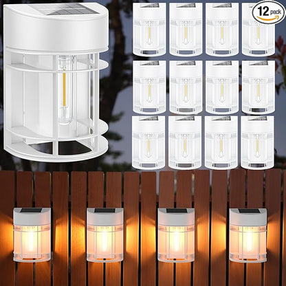 Solar Fence Lights, 12 Pack Waterproof Solar Lights Outdoor, 3000K Warm White LED Outdoor Solar Lights for Fence Garden Yard Step Stairs Patio Décor