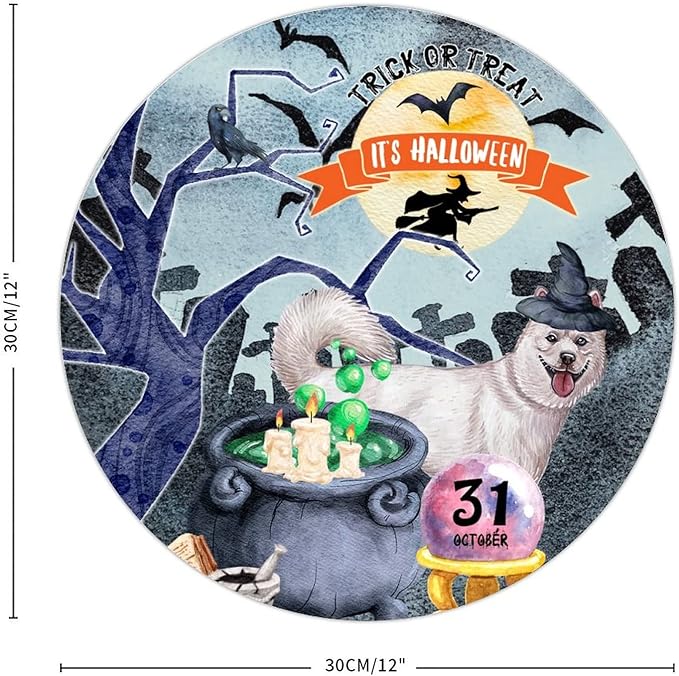 Retro Metal Sign 12"x12",Happy Halloween Scary Night Grave Witch Bats Trick Or Treat Dog Aluminum Tin Metal Sign for Home Living Room Bedroom Garden Farm Patio Decor Wall Art Poster