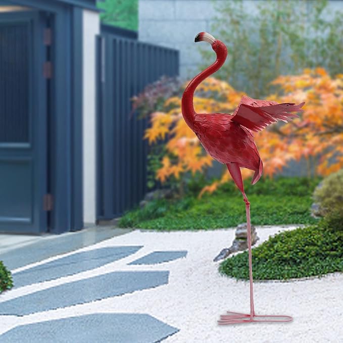 Flamingo Ornament,Flamingo Garden Statues and Sculptures,Metal Birds Yard Art Outdoor Statue, Red Pink Flamingo Lawn Ornaments for Home, Patio, Backyard Decor (1)