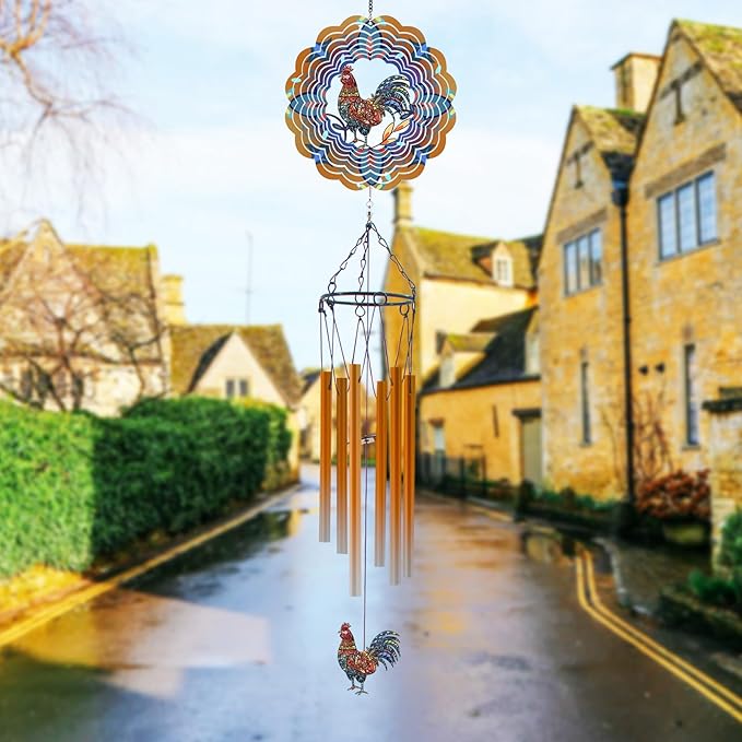 Wind Chimes with Rooster Wind Spinner, Chicken Gifts for Men, Women, Retirement, Teacher, Parents - Outdoor Hanging Decor Clearance for Garden, Patio, Backyard Or Porch