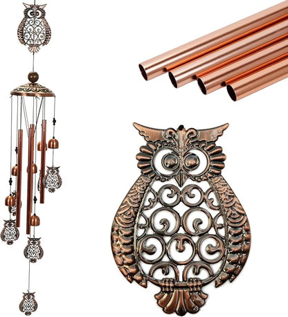 Copper Tone Animal Wind Chimes for Outdoors/Indoors - Owl Designs - Garden, Patio, Yard, Home Decor, for Women, Men, Mom, Birthday, Memorial, Housewarming (Owl)