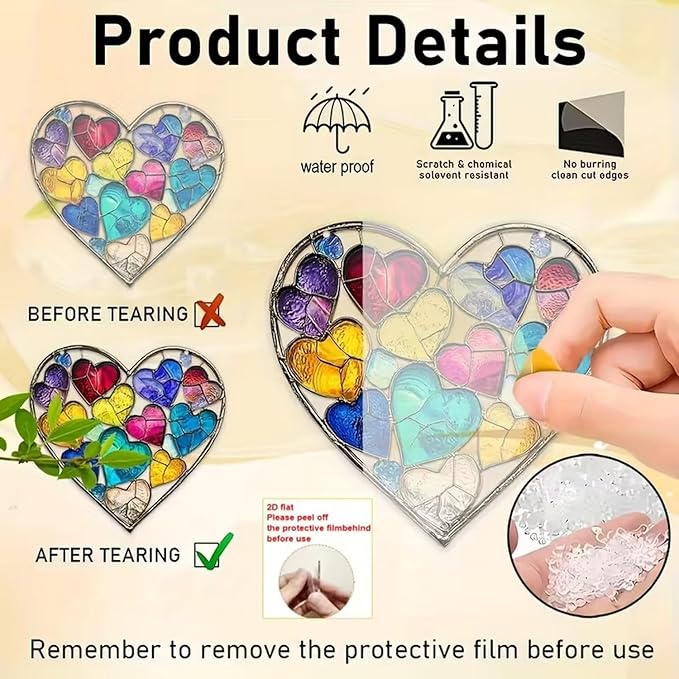 Valentine's Day Sun Catcher for Window Hanging with Colorful Hearts Designs Acrylic Suncatchers Hanging Ornaments Romantic Valentine's Room Decor，Housewarming Women Decor Gifts
