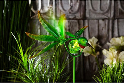 Evergreen Garden Beautiful Solar Hummingbird Wind Spinner Garden Stake - 13 x 12 x 37 Inches Fade and Weather Resistant Outdoor Decoration for Homes, Yards and Gardens