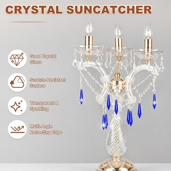 M METERXITY 10-Pack Crystal Icicle Prisms, 53mm/2.09 Inch Chandelier Pendant Maker Hanging Crystals Chandelier Prisms for Home/Windows/Garden/DIY Decoration[Blue]