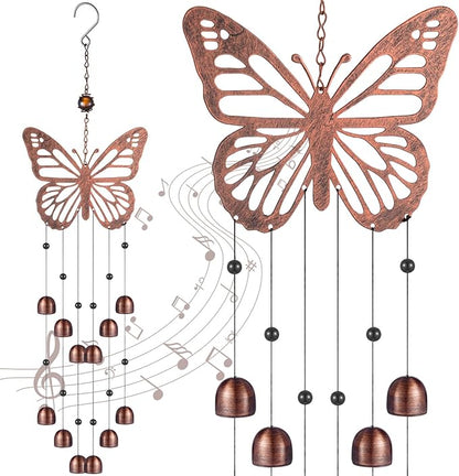 Cinnvoice 24 Inch Metal Wind Chimes Decor for Outside Garden Birthday Gift for Women Men Bronze Windchimes Pet Memorial Gift with 12 Bell for Patio Yard Lawn Housewarming Front Yard(Butterfly)