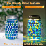 Starsoul 2 Pack Solar Lanterns Outdoor Waterproof, Decorative Teal Mosaic Glass Outdoor Lantern, Hanging Solar Garden Lights for Outside Pathway Patio Porch Yard Table, Gifts for Women Mom Grandma