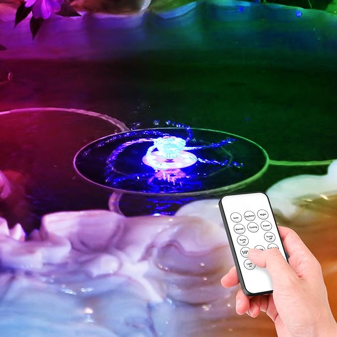 AISITIN 3.5W Solar Fountain Pump with Remote Control, LED Colorful Lights, Solar Bird Bath Pump with Bracket and 8 Nozzles, Solar Water Fountain for Bird Bath, Garden, Pond and Outdoor