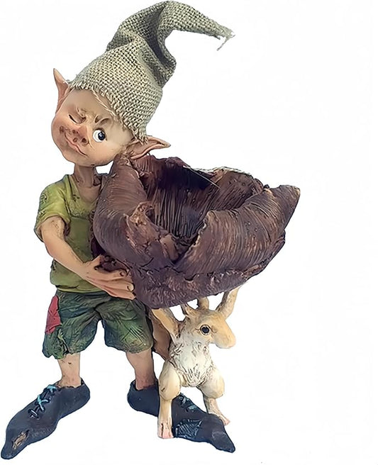 Fairy Garden Decor Elf Figurine,Pixie and Squirrel Statue, Perfect Patio & Garden Decoration, 6.5 Inches Tall - Ideal Miniature Landscape & Desktop Ornament