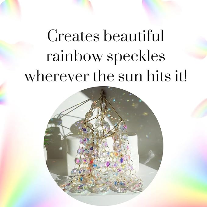 Crystal Sun Catcher Hanging Suncatchers Crystal Prisms Wind Chime Room Decor for Garden Home Windows Decoration (Colorful Gold)