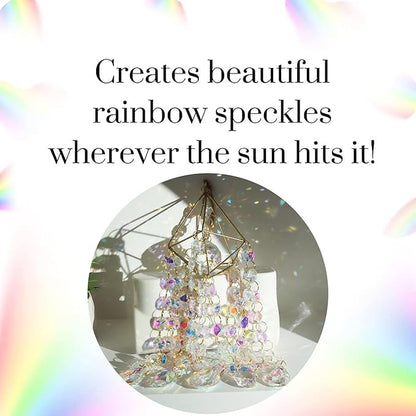 Crystal Sun Catcher Hanging Suncatchers Crystal Prisms Wind Chime Room Decor for Garden Home Windows Decoration (Colorful Gold)