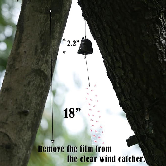 Japanese Wind Chime Cast-Iron Outdoor Ornament for Garden, Patio & Balcony, Hanging Metal Wind-Bell Decoration Gift, Blessing Pendant Windchimes & PVC Wind-Catcher, Fortune Cat - Bronze