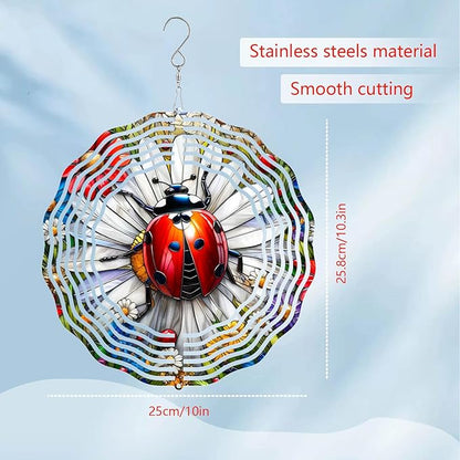 Ladybug Wind Spinner 3D for Outdoor Decor, Stainless Steel Hanging Wind Spinner, Kinetic Art 10 inch Ornament Spinner for Garden Decoration