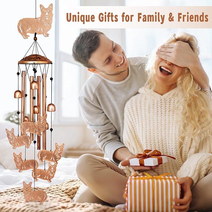 GDNSFIT Corgi Wind Chimes for Outside, Metal Windchimes Outdoors, Corgi Gifts for Women/Men, Memorial/Birthday Gifts, Garden Decor for Outside, Patio or Yard, Durable Chimes for Outdoors