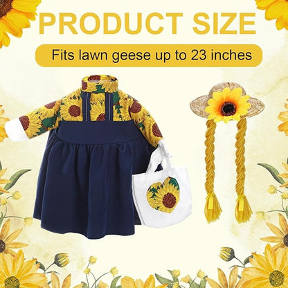 FuWeave Spring Sunflower Goose Outfit for 23'' Cement Statue Porch Goose Clothes Flower Dress and Straw Hat for Large Statue Summer Outdoor Garden Patio Yard Lawn Art Decoration