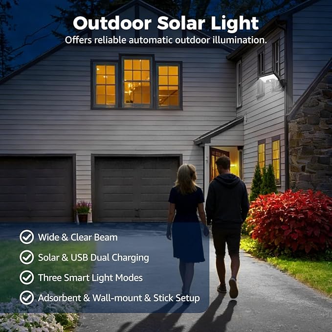 OMISTAR 2 Pcs Metal-gipping Outdoor Solar Lights, 92 LEDs Motion Sensor Solar Wall Lamps, IP65 Waterproof Balcony Patio Security Lights, Adjustable Wall-Mount Fence RV Lighting