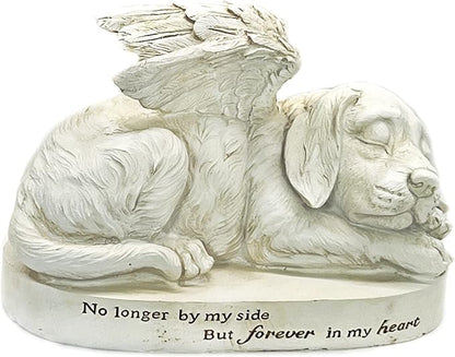 Bellaa 29691 Memorial Dog Statue with Angel Wings - 10” Golden Retriever Garden Grave Marker - Pet Memorial Stone Tribute Sculpture