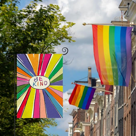 AVOIN colorlife Be Kind Rainbow Sunshine Pride Garden Flag Double Sided, LGBTQ Community Parade Gay Pride Lesbian Transgender Bisexual Yard Outdoor Decoration 12 x 18 Inch