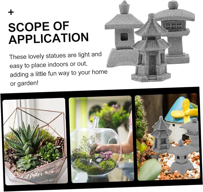 POPETPOP 2sets Stone Statues for Garden Pavilion Statue Adornments Miniature Landscape Decor 3pcs*2