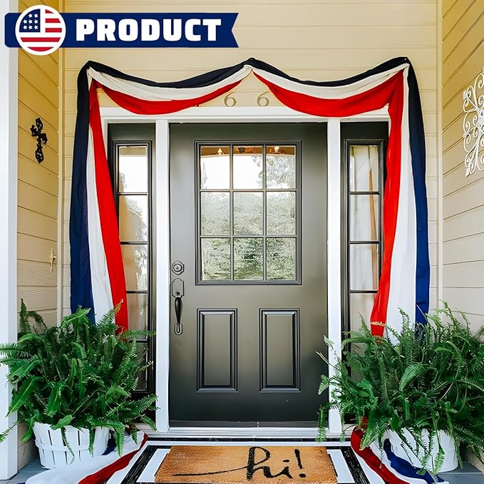 3Pack 2x20 Ft Bunting Flags Red, White & Blue Stripes Large Patriotic Decorations Flag 4th of July Bunting Outdoor Bunting Banner for Outside ，Garden，Porch