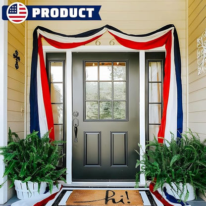 2x20Ft Large Patriotic US Flag Bunting Decorations 4th of July Red, White & Blue Stripe Banner Veterans Day Memorial Days Celebration Decorations Home Garden Outdoor-1Pack